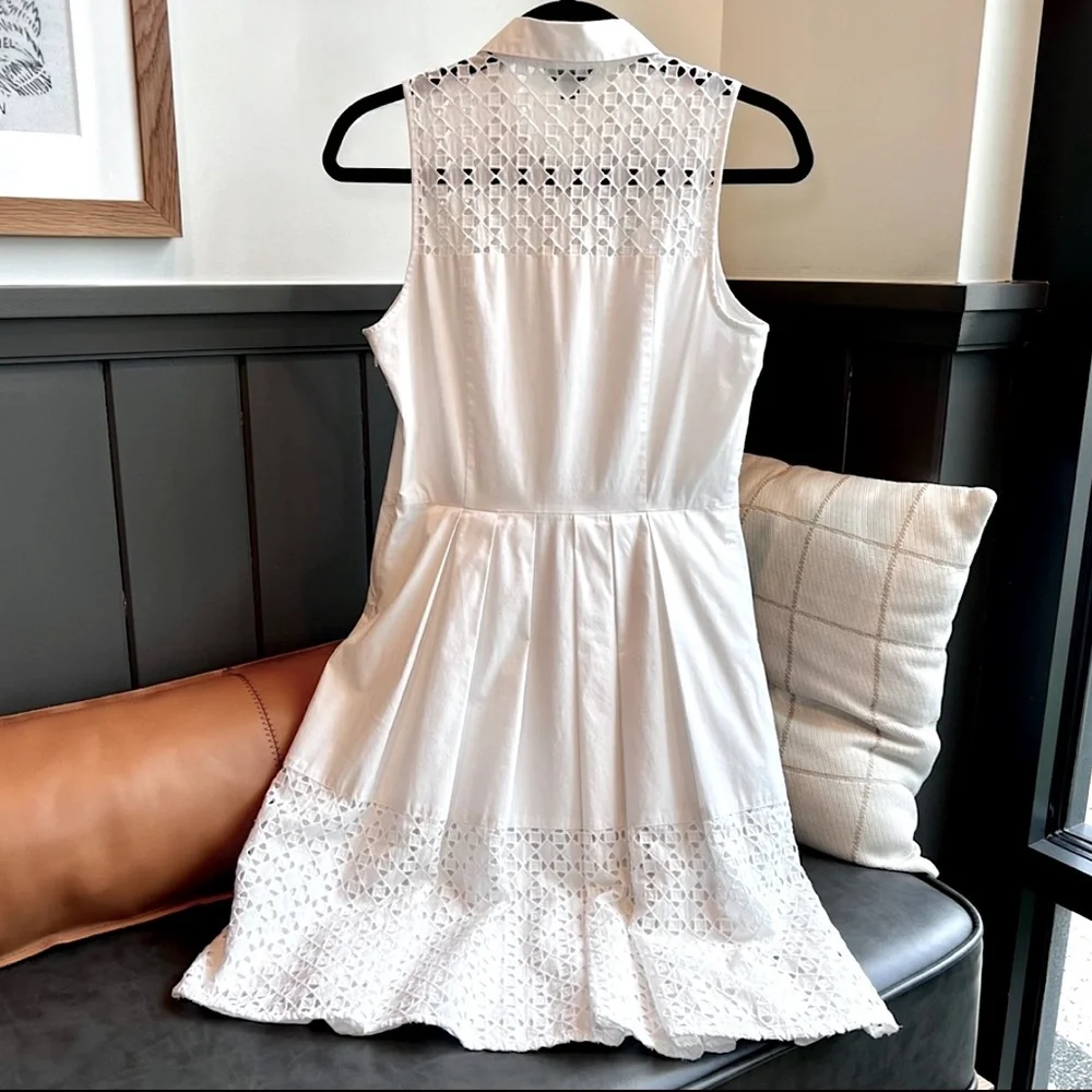ANN TAYLOR White Eyelet Shirt Dress A-Line Cotton Lace Sleeveless Size 4 Summer - Picture 14 of 17